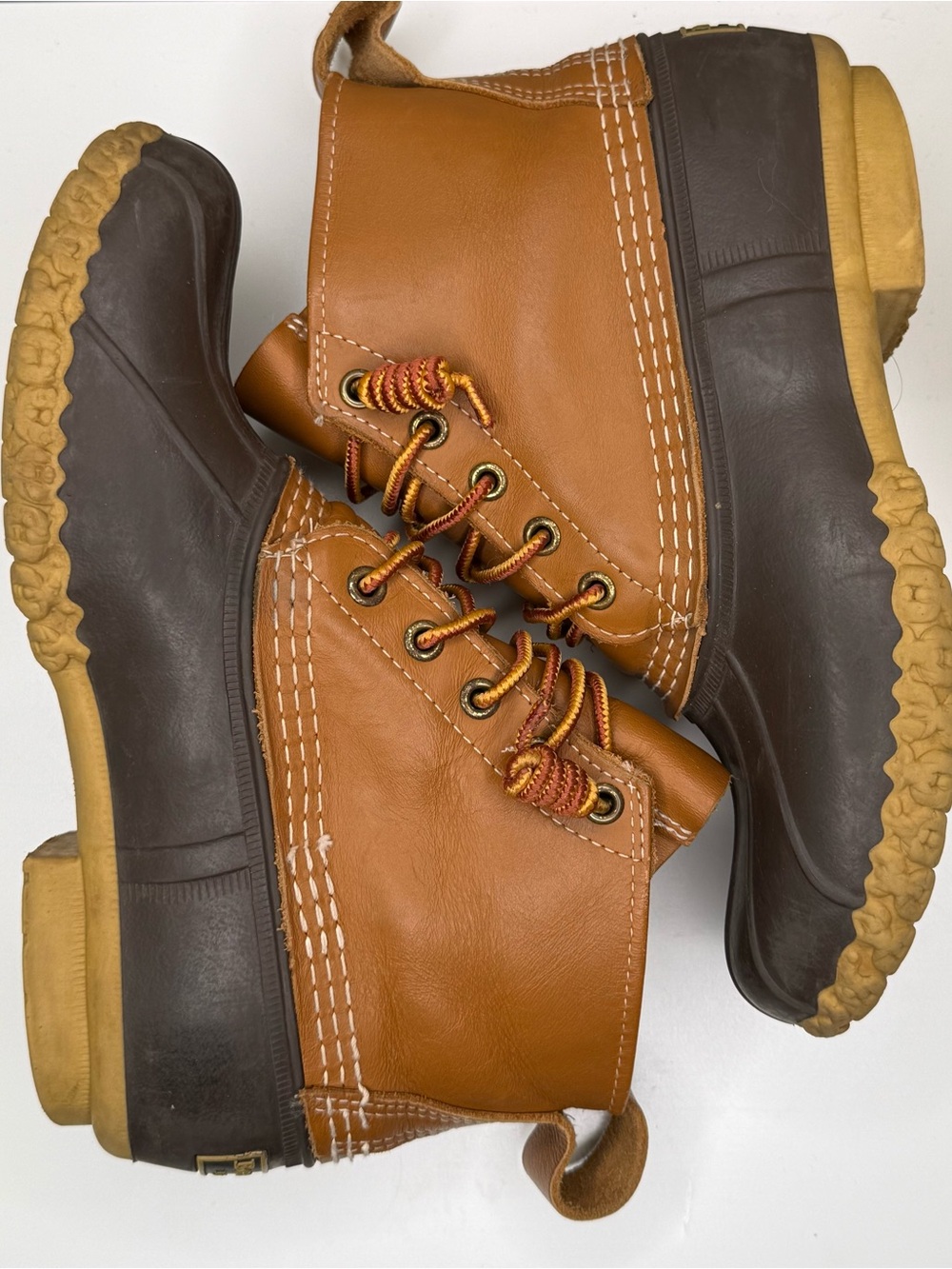 L.L.Bean Bean Boots Women’s 7M Made in Maine Brown Tan Leather Duck Rain Boots Y - Picture 8 of 9
